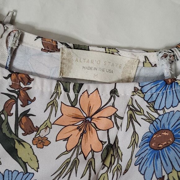 Altar'd State Blue & Orange Floral Puff Sleeve Mini Dress - Picture 2 of 5